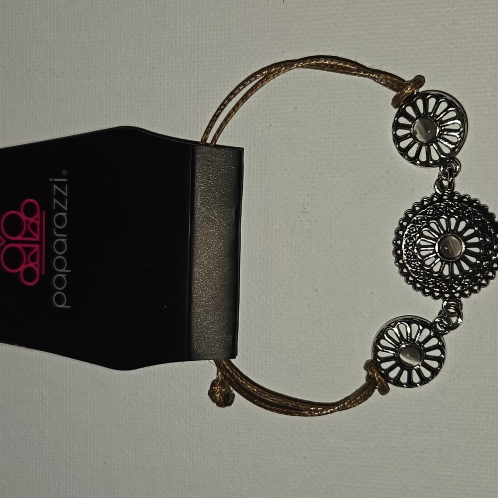 Paparazzi Silver and Tan Bracelet